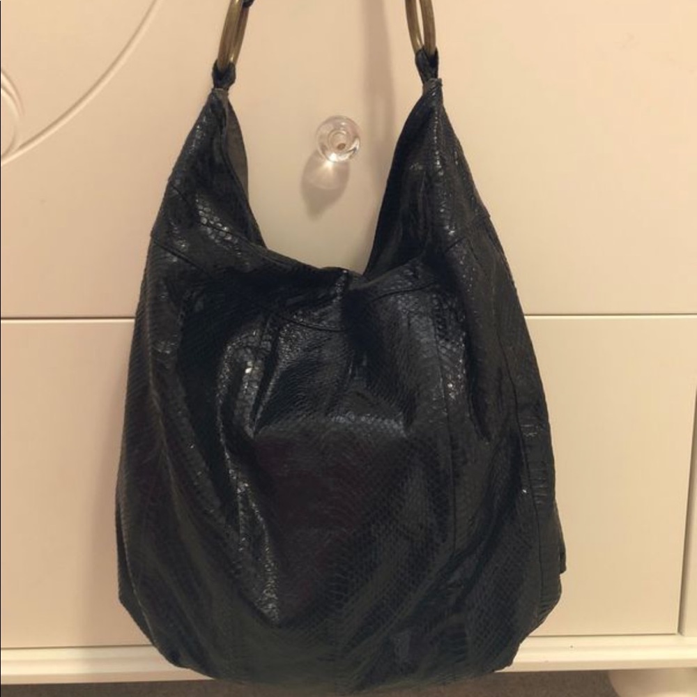Beirn black snakeskin lather hobo bag